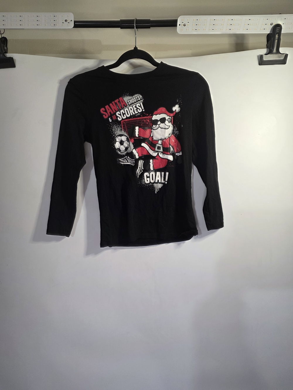 Primark Black Long-Sleeve  Boys Santa Soccer Graphic Tee